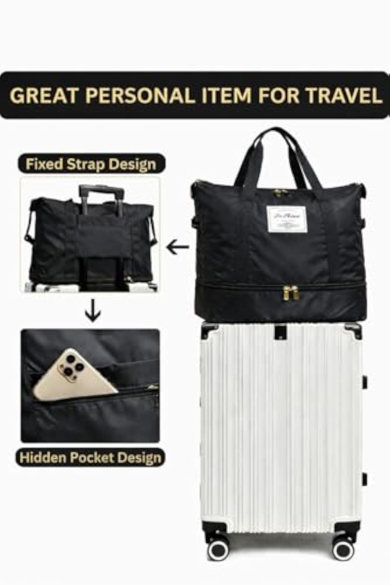 Foldable Waterproof Gym Bag for Women, Stylish Tote with Shoe Compartment